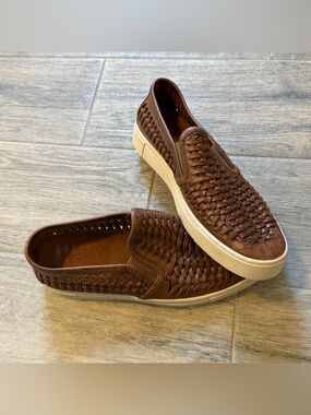 Frye Gabe Woven Leather Loafers Men's 9.5 Tan Brown Slip On Shoes
